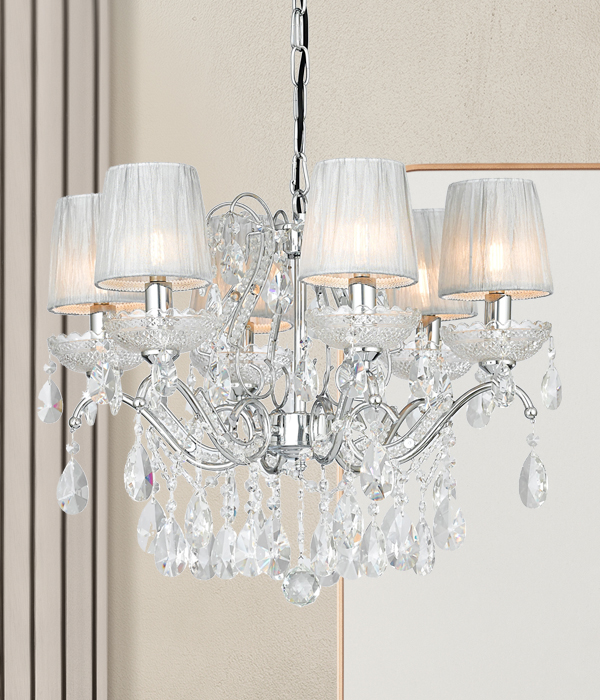 오베르 갓 6등(골드/크롬) LED식탁등 크리스탈식탁등